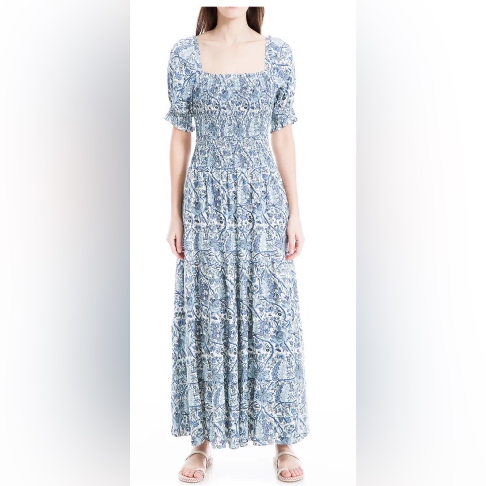 Max Studio Floral Maxi Dress in Blue and White